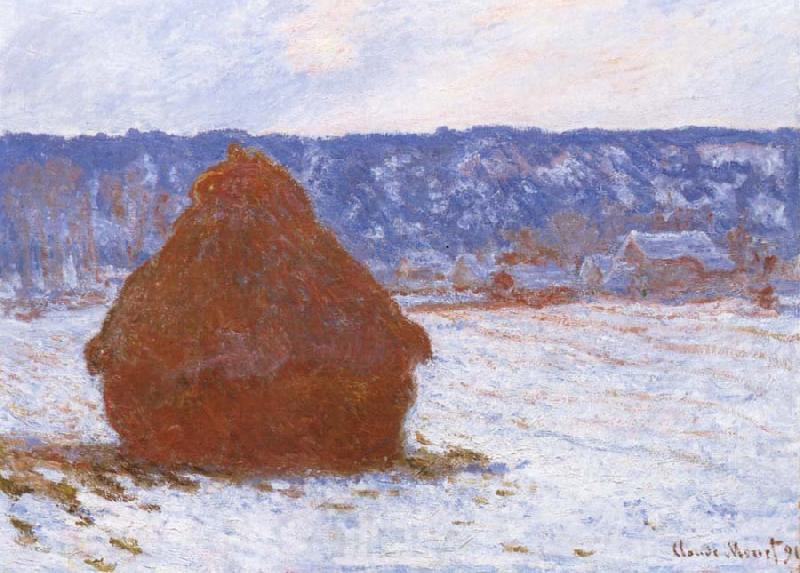 Claude Monet Grainstack in Overcast Weather,Snwo Effect Spain oil painting art